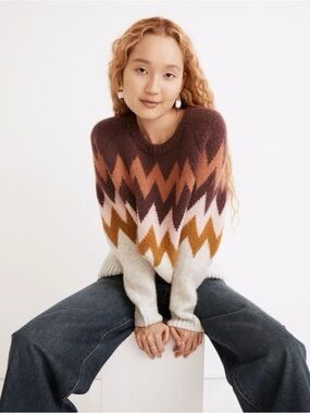 NWT Madewell Delwood Fair Isle Pullover Sweater in Heather Fog